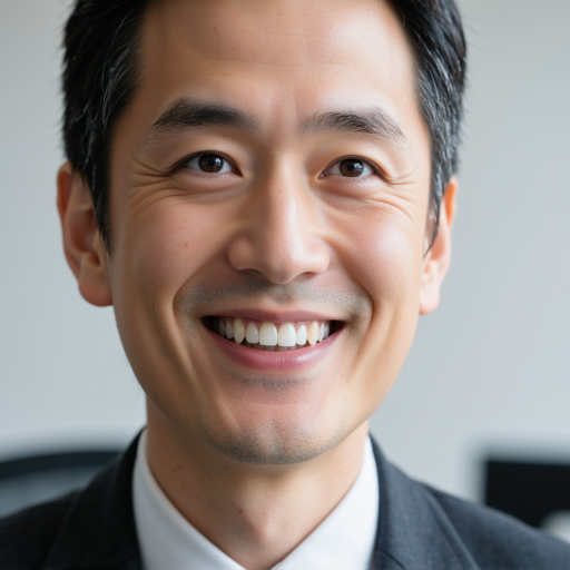 四十岁左右中年男性头像，穿深色西装，蓝色背景，专业商务形象