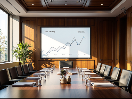 现代化会议室内部，宽敞明亮空间，大型会议桌，投影屏幕显示图表，商务人士讨论场景